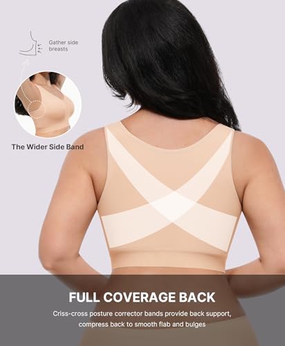 Image of SHAPELLX Post Surgery Bras Front Closure Compression Bra Surgical Wirefree Mastectomy Bra with Adjustable Straps