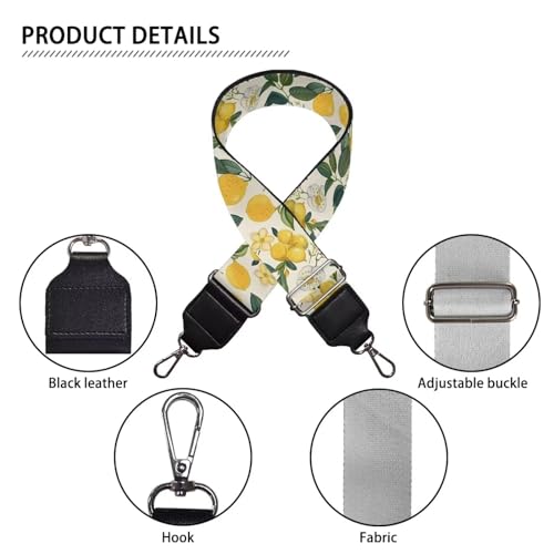 Image of Wide Bag Straps Replacement Crossbody Lemon Guitar Straps for Handbags /Purses /Messenger /Duffel Bags Backpack Straps Replacement Adjustable Length from 30 inch to 50.3 inch Green Leaves