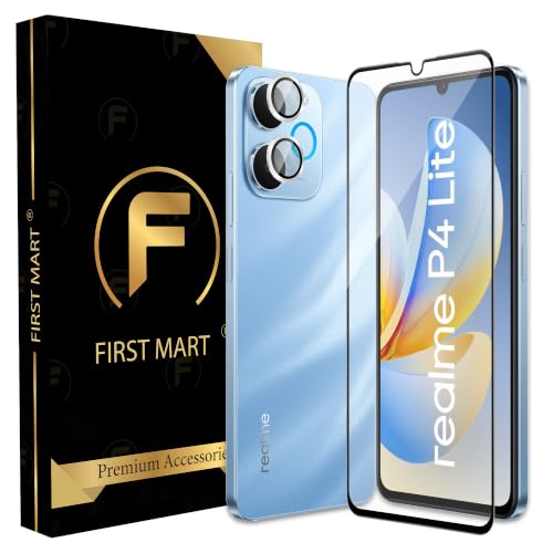 Image of FIRST MART Tempered Glass for Realme P4 Lite 5G with Silver Camera Ring Guard & Installation Kit | HD Clear Edge-to-Edge Screen Protector, Scratch Resistant, Case-Friendly | Pack of 1