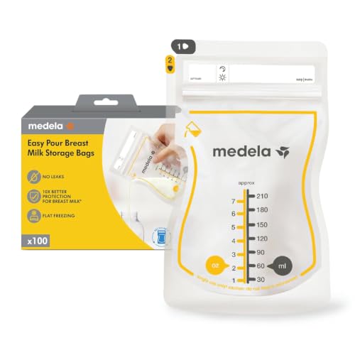 Image of Medela Easy Pour Breast Milk Storage Bags, 100 Count, 7 oz/210 ml | Leakproof, One-Hand Easy Pour Spout, No Spills, Breast Milk Protection, Sanitized, Fast Freeze, BPA-Free Bags