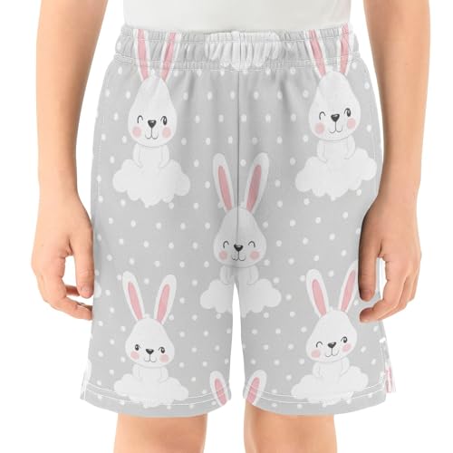 Cute Rabbits and Clouds Athletic Shorts with Zipper Pockets, Youth Boys Athletic Running Shorts for Summer2