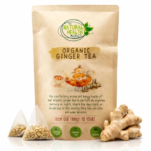 Organic Ginger Tea Bags – Pure Ginger Root Herbal Tea – Spicy, Warming & Naturally Caffeine-Free – Plastic-Free Tea Bags – Soil Association Organic – 15 Biodegradable Bags – The Natural Health Market