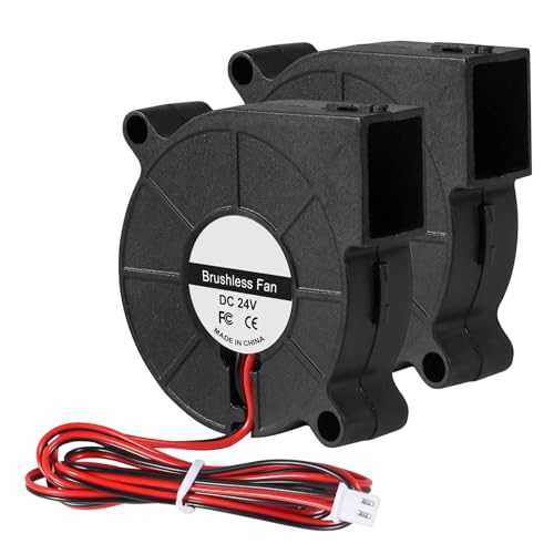 2Pcs 50mm Blower Fan 24V 5015 Dual Ball Bearings Brushless Turbine Turbo Blower 50mm x 15mm Fan 2Pin for 3D Printer and Other Small Appliances Series Repair Replacement