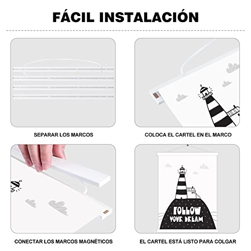 Olvídate de marcos complejos: barra magnética de madera blanca de 50 cm para pósteres 6