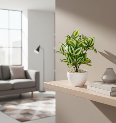 Image of Foliyaj Artificial Watermelon Plant Bush with Plastic Pot for Home Decor | Potted Artificial Plants | Decorative Table Top Indoor Plants Bonsai for Office Desks & Counters | 32 cm Height