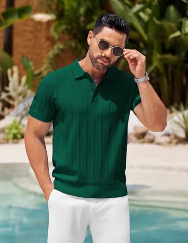 Image of COOFANDY Mens Knit Polo Shirts Short Sleeve Ribbed Textured Polo Shirt Lightweight Casual Golf Shirts Collared T Shirt