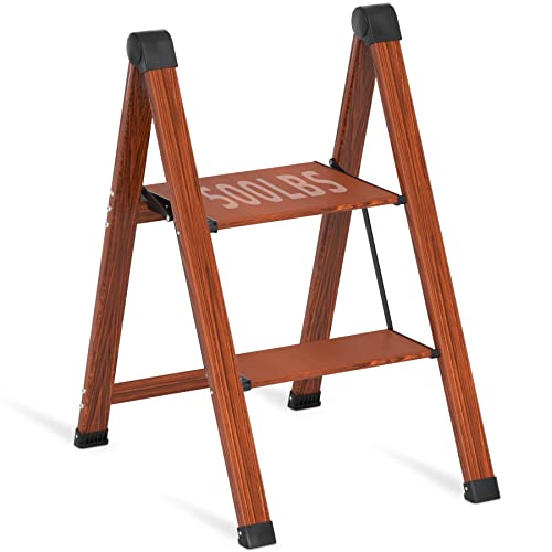 Step Ladder 2 Step Folding Two Step Stool Kitchen Ladder Heavy Duty Step Stool 500 Lbs Step Ladder With Handrails Tall Step Ladder Small Ladders For Home (Woodgrain, 2 Step Ladder) #TOP1