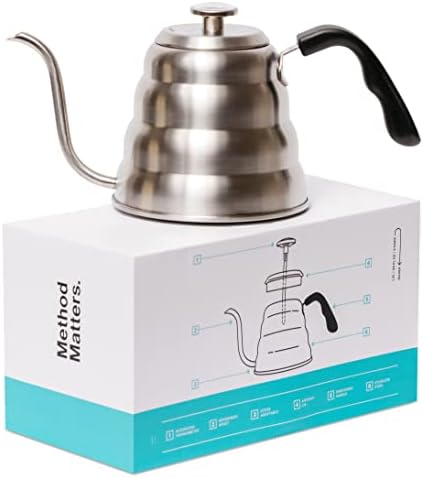 Barista Warrior Gooseneck Kettle for Pour Over Coffee and Tea with Thermometer for Exact Temperature, Precision Pour Drip Spout, Stainless Steel, Compatible with all Stove Tops (1.2 Liter, 40 fl oz)