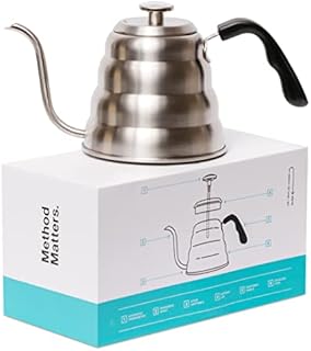 Barista Warrior Gooseneck Kettle for Pour Over Coffee and Tea with Thermometer for Exact Temperature, Precision Pour Drip Spout, Stainless Steel, Compatible with all Stove Tops (1.2 Liter, 40 fl oz)