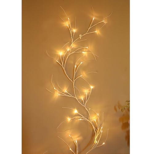 TRIXES Chemin de Table Lumineux en brindille Blanche de 1,8 m – Guirlande intérieure avec minuterie – Décoration Lumineuse de Noël