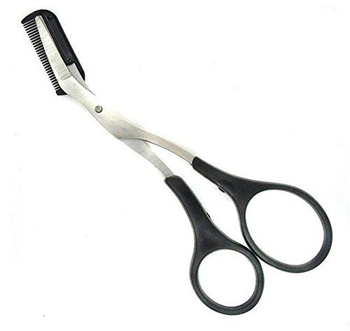 1 PCS Men Women Professional Eyebrow Scissors-Eyelash Hair Remover Tool with Comb and Non Slip Finger Grips(Black+ Silver)