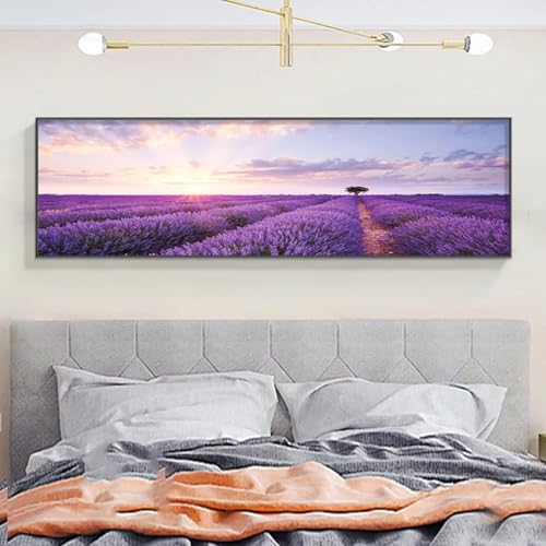 Tableau paysage lavande fleurs violettes quadri de paroi coucher soleil