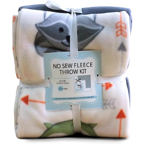 David Textiles No-Sew Throw Fleece Fabric DIY Blanket Making Kit, Make Your Own, Anti-Pill, Animal Buddies, 50x60 Inches