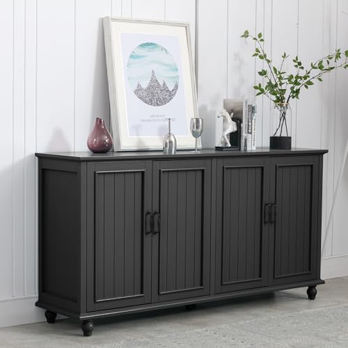 Scurrty Buffet Cabinet Bar Cabinet with Storage, 62\'\' Coffee Bar Cabinet Kitchen Buffet Storage Cabinet, Sideboard Buffet Cabinet for Dinning Room, Kitchen & Living Room (4 Doors, Black) - Thumbnail 3