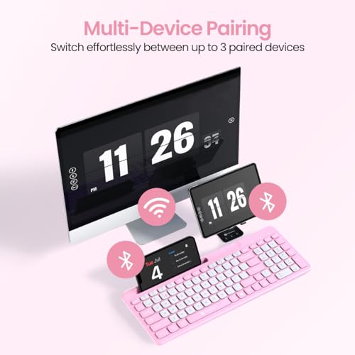 Image of Portronics Bubble Square Wireless Keyboard with Bluetooth + 2.4 GHz USB Receiver (Dual Connectivity), Pair 3 Devices Max, Multimedia Hotkeys, for Laptop, PC, Smartphone, Tablet (Pink)