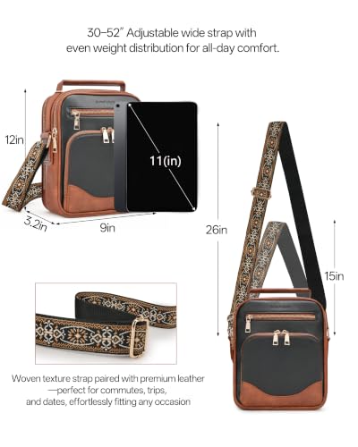 Image of Large Crossbody Bags for Women,Boho Strap Vegan Leather Purse | Built-in Wallet RFID Womens Crossbody Purse,Structured, Multi Pockets, Versatile Shoulder Bag for Travel,commuting,daily