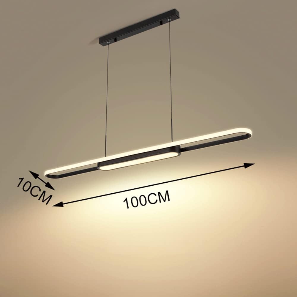 39.4" Slim Linear Pendant Light, Aluminum Long Ring Hanging Lights with Acrylic Panel Shade, Modern LED Suspension Lamp, Creative Strip Chandeliers for Dining Room, Kitchen Island