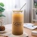 luckluccy Glass Cups with Lids And Straws Let All That You Do Be Done in Love 1 Corinthians 16 14 Glass Cup Words Letters Smoothie Cup for Tea Whiskey Water 16OZ