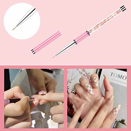 5 Pcs Nail Art Liner Brushes Set,Brush Nail Design Drawing Pen Ultra Fine Tip(5/7/9/10/17Mm) With Acrylic Rhinestone Handle,3D Painting Decorative Nail Tools For Home Diy And Salon #TOP4