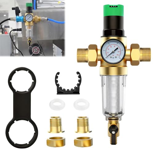 Wasser Druckminderer 1 Zoll: Wasserdruckminderer mit Manometer und Filter Messing Druckregler zur Stabilisierung des Wasserdrucks für Hausanschluss und Hauswasserwerk