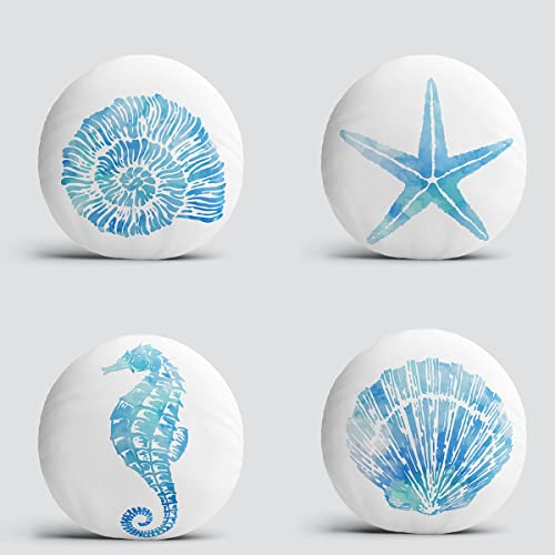 Set Of 4 Sea Creature Snail Round Throw Pillow Covers - Shell Seahorse Home Decoration Circle Pillow , Four Cozygift Cushion Cover Set ( 27X27 Inc - 70X70 Cm Ø Diameter ) #TOP1