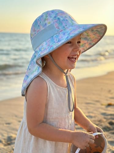 Image of icolor Kids Sun Hat UPF50+ Sun Protection Bucket Hat Toddler Summer Beach Play Hats with Neck Flap for Girl Boy Ages 3~10