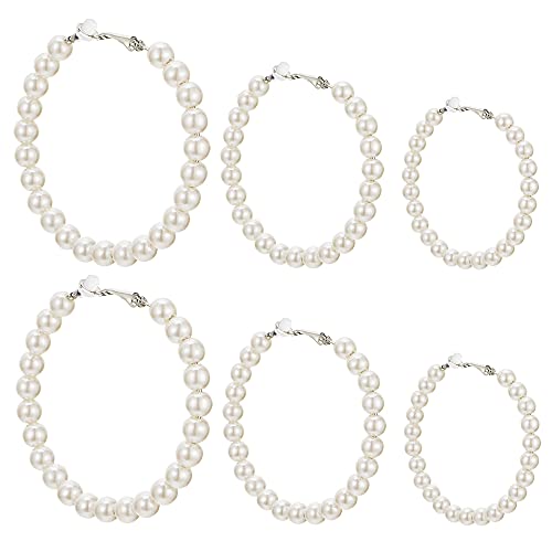 3 Pairs Pearl Hoop Clip On Earrings Non Pierced Earrings for Women Pearl Clip Earrings for 30 MM, 40 MM, 50 MM