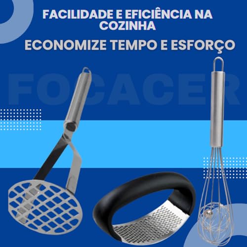 Kit 3 Peças Espremedor Amassador Triturador De Alho Amassador De Batatas Legumes E Feijão Em Inox Ba