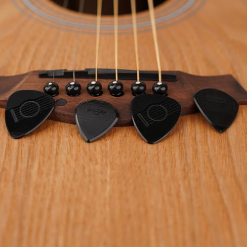 Image of Kadence NG4 Jamming Series Nylon Guitar Picks (Pack of 4) | 0.73, 0.88, 1.55 & 1.80mm Plectrums | Anti-Slip Grip for Precision Control | For Acoustic, Electric & Bass Guitars | Black