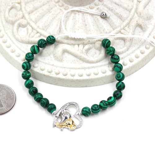 Image of Double Elephant Heart Charm Natural Crystal Bracelet, Treatment Stone Bracelet Calm Stretch Bracelet Women's Stress Relief Gift for Moms I Love You Couple Jewelry