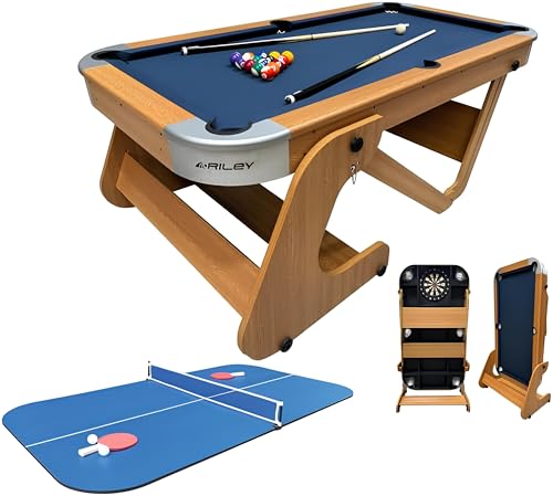 Riley Table de Billard Pliable 6 Pieds (1,8 m) – Grande Taille avec Plateau de Tennis de Table...