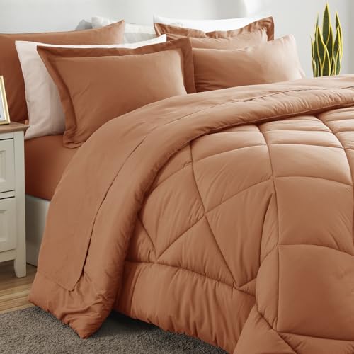 Image of CozyLux Full Size Comforter Sets Pumpkin - 7 Pieces Bed in a Bag Full, Luxury Soft Bed Set for All Seasons, Bedding Set with Down Alternative Comforter, Sheets, Pillowcases & Shams