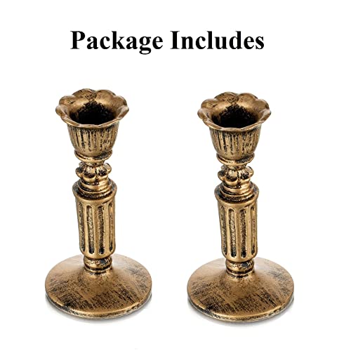 Vintage Candlestick Candle Holder For Taper - Distressed Bronze Polyresin Antique Candleholder Set Of 2 For Tapered Candle, For Home Room Mantel Table Decor, Wedding Anniversary Decoration, 5.5In #TOP5
