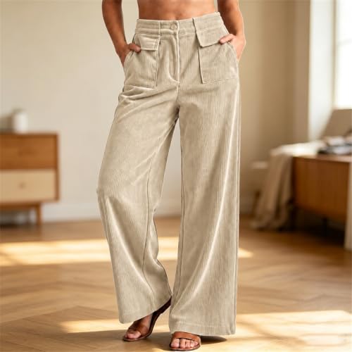 Corduroy Pants Women Wide Leg Button Trousers Casual Fall Outfits 2026 - image 2