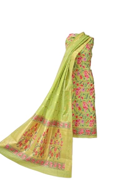 Banarasi Jamdani 3-Piece Cotton Silk Suit Material, With Multi Colour Woven Dupatta, Plain Cotton Silk Bottom, Top-image-14