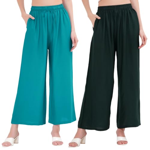 Image of Buy That Trendz Palazzo Pants for Women Rayon Elasticated Regular Fit Flared Wide Leg M to 6XL Pack of 2