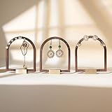 GemeShou 3 pcs wood stud earring organizer holder, walnut earring hangers with brass base, cute earr