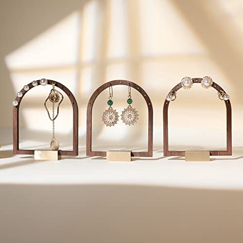Gemeshou 3 Pcs Wood Stud Earring Organizer Holder, Walnut Earring Hangers With Brass Base, Cute Earring Display For Selling【Arch Frame-3Pcs 】 #TOP14