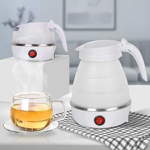 Gziztx Hervidor de Agua Plegable 0,6L Portátil Hervidor de Agua de Viaje, Pequeño Hervidor de Agua para Camping de Silicona Se Utiliza para Viajes y Caminatas, Supervivencia, Cocina Rápida (Blanco)