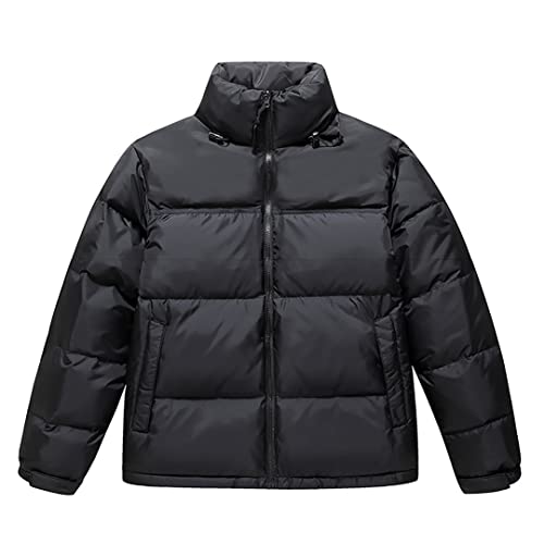 LFNOONE Manteau en Duvet pour Hommes, Doudoune Mi-Longue Brillante Résistante À l'eau, Manteau d'hiver Chaud Et Respirant avec Capuche Amovible Doudoune Manches Longues Homme,Bright Black,M Cover