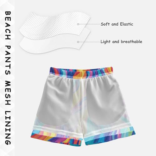 Pigsaly Boys' Swim Board Shorts Rainbow Wave Boy's Swim Trunks Kids Swimwear XS4