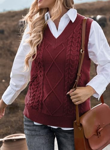 image for EVALESS Sweater Vest Women Red Oversized V Neck Sleeveless Sweaters Wo