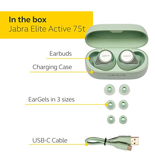Jabra Elite Active 75T True Wireless Bluetooth Earbuds, Mint – Wireless Earbuds For Running And Sport, Charging Case Included, 24 Hour Battery, Active Noise Cancelling Sport Earbuds #TOP1