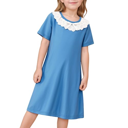LQSZ Girls Nightgowns Floral Lace Short Sleeve Sleepwear Bow Tie Victorian Princess Pajamas NightDress 3-12 Years