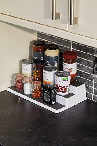 Copco Basics 3-Tier Non-Slip Kitchen Cupboard / Shelf Organiser, White/Grey, 38 x 22.5 x 8.5 cm (15" x 9" x 3.5")