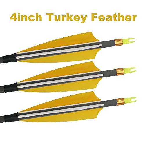 Jocoo 12Pack 30-Inch Carbon Arrow With 4" Turkey Feathers, Hunting/Targeting Arrow For Compound Recurve Longbow (Yellow) #TOP3
