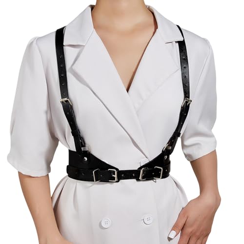 Punk Belt Strap Faux Leather Wide Black Waist Halloween Cosplay Rave Sccessories Body Punk Goth Belt Harness for Women Fashion