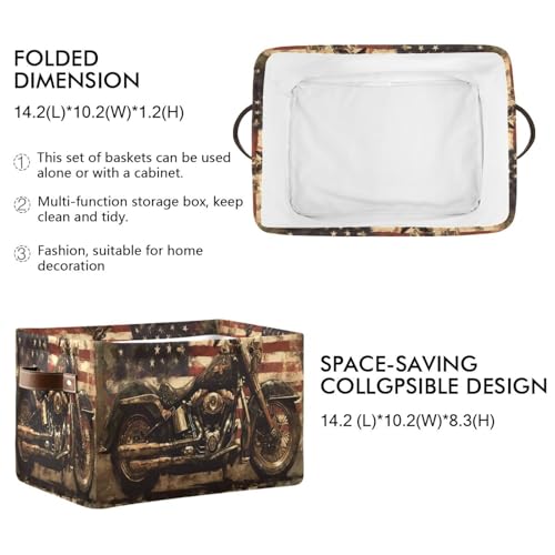Image of Kigai Motorcycle Flag Storage Basket with Handles Waterproof Collapsible Storage Bin Canvas Fabric Basket Decorative Box Closet Organizer for Nursery Bedroom Office
