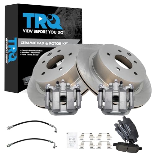 Image of TRQ Rear Brake Pad and Rotor Set Ceramic Calipers Compatible with 2003-2005 Infiniti G35 Nissan 350Z
