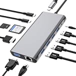 SZPACMATE USB C HUB - 12 in 1 Docking Station with 4K HDMI, VGA, USB 2.0, 3.0, PD 3.0, Ethernet, SD/TF, AUX for MacBook Pro/Air & More Type C Devices